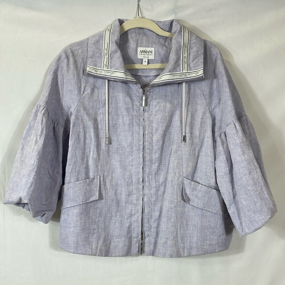 Armani Collection Jacket Light Blue Size 6 Full Zip Swing bubble Sleeve EUC